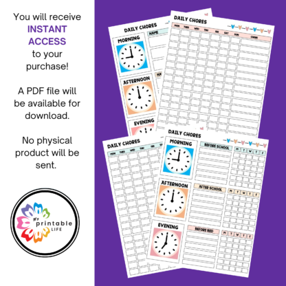 Daily Chore Charts for Children, Printable Daily Checklist for Kids, Responsibility Tracker - Image 5