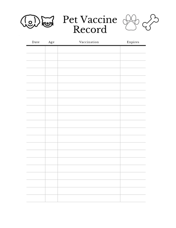 Pet Info Worksheets for Pet Sitter Vet Appt Vaccine Record Flea Tick Prevention PRINTABLE - Image 3