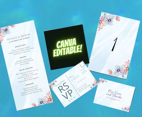 Sky Blue Floral Wedding Invitation Bundle - Image 5