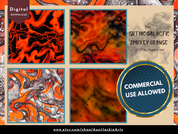 DIGITAL PAPER Bundle - Gothic Galactic Smokey Orange Tangerine - Digital Papers Pack 12 - 12x12 | Set #002 Orange Black Spiritual - jpg png - Image 5