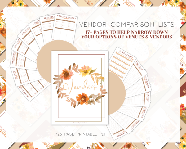 Autumn Red and Fall Green Wedding Planner Printable, Wedding Binder Printable, Wedding Planner Organizer, Wedding Planning Book, Printable Wedding planner Kit - Image 2