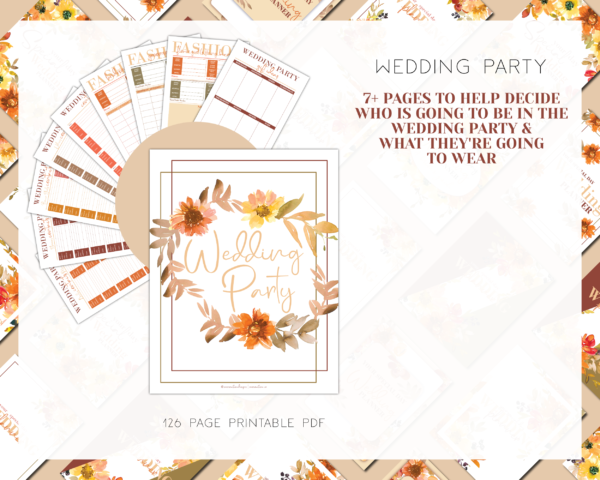 Autumn Red and Fall Green Wedding Planner Printable, Wedding Binder Printable, Wedding Planner Organizer, Wedding Planning Book, Printable Wedding planner Kit - Image 3