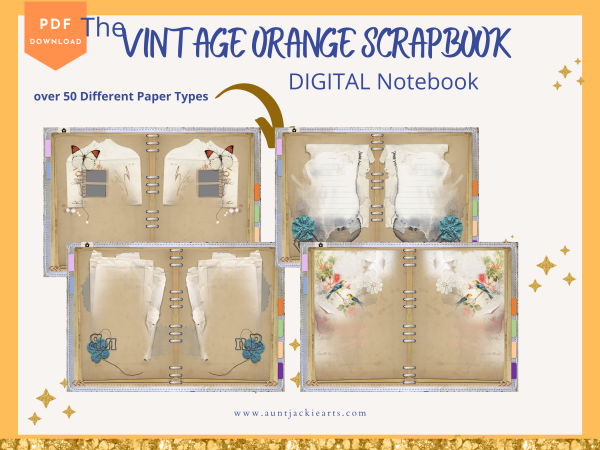 Vintage Orange DIGITAL NOTEBOOK, Goodnotes, Notability, Xodo, iPad Notebook, Digital Scrapbooks, 6 Sections, Vintage Scrapbook, Flowers - Image 6