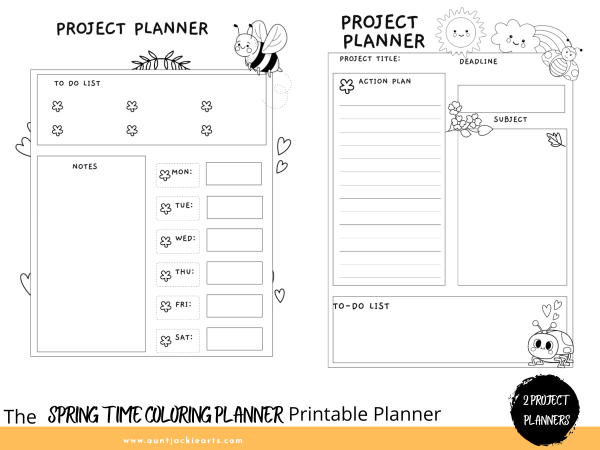 Spring Coloring Planner, PRINTABLE, Daily Planner, Monthly Planner, Weekly Planner, Project Planner, Journal Pages, Ladybugs, Flowers, Sun - Image 10