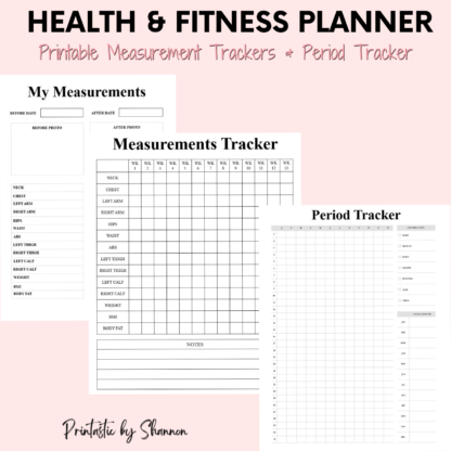 Health and Fitness Planner, Printable, Anxiety & Mood Trackers, Sleep & Steps, Measurements - Image 3