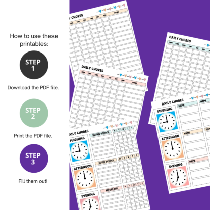 Daily Chore Charts for Children, Printable Daily Checklist for Kids, Responsibility Tracker - Image 6