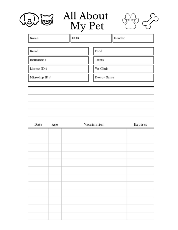 Pet Info Worksheets for Pet Sitter Vet Appt Vaccine Record Flea Tick Prevention PRINTABLE - Image 2