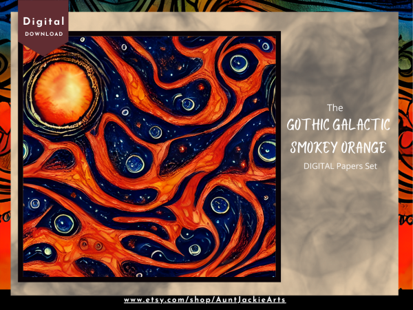 DIGITAL PAPER Bundle - Gothic Galactic Smokey Orange Tangerine - Digital Papers Pack 12 - 12x12 | Set #002 Orange Black Spiritual - jpg png - Image 6