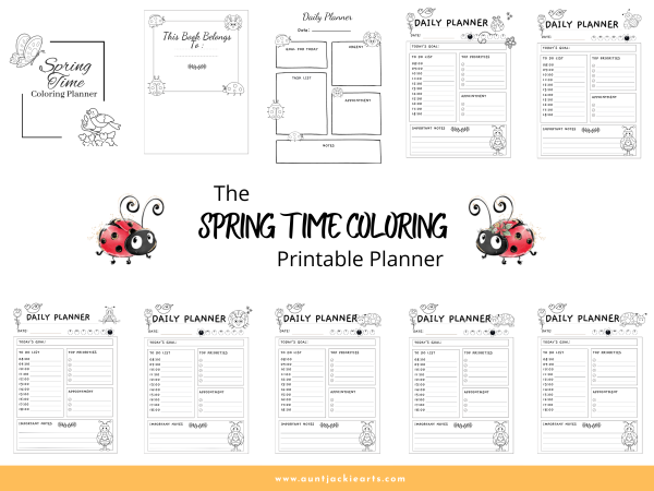 Spring Coloring Planner, PRINTABLE, Daily Planner, Monthly Planner, Weekly Planner, Project Planner, Journal Pages, Ladybugs, Flowers, Sun - Image 11