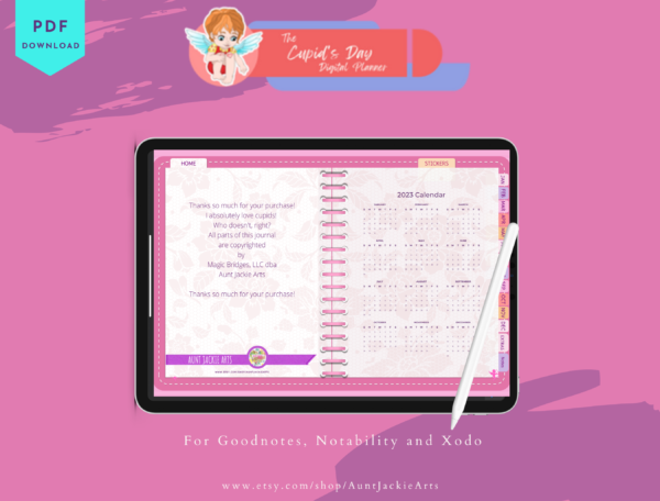 Cupid's Day DIGITAL PLANNER, 30 Daily, 4 Weekly Layouts, 1 Monthly Layout, Cupid Valentine's Day, Date Night Planner - Image 7