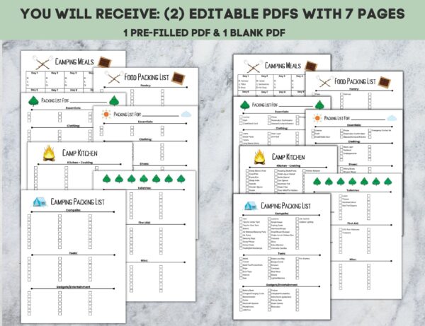 Camping Planner Checklist, Camping Packing List, Editable, Camp Packing List, Camping Checklists, Camping Meal Planner - Image 9