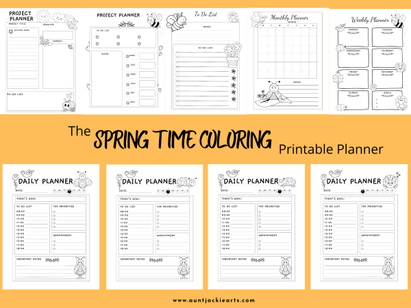 Spring Coloring Planner, PRINTABLE, Daily Planner, Monthly Planner, Weekly Planner, Project Planner, Journal Pages, Ladybugs, Flowers, Sun - Image 3