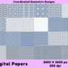 70+ Geometric Floral Digital Papers - Blue and Gray Seamless Patterns - Image 4