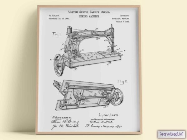 Sewing Machine 1885 Patent Print - Set of 6 Beautiful 1800s Vintage Wall Art. Gift For Her, Fashion, Clothing or History Lovers - Image 9