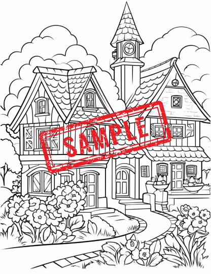 Village Houses Coloring Pages/ Digital Download! - Image 4