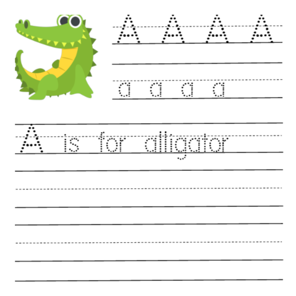 ABC Tracing Print A is for Alligator Bonus Coloring Book & Flashcards PDFs - Image 2