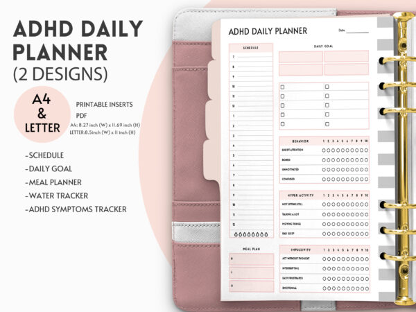 ADHD planner daily printable, ADHD planner for adults, Daily schedule printable, ADHD journal ,Productivity planner, Instant Download, A4 USA Letter