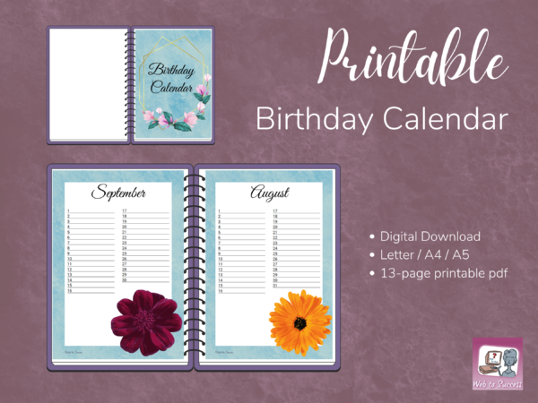 Perpetual Printable Birthday Calendar - Flower vibes - Image 3