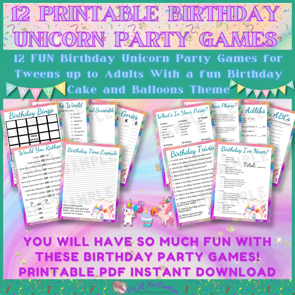 12 Printable Birthday Unicorn Party Games - Inspired Fun