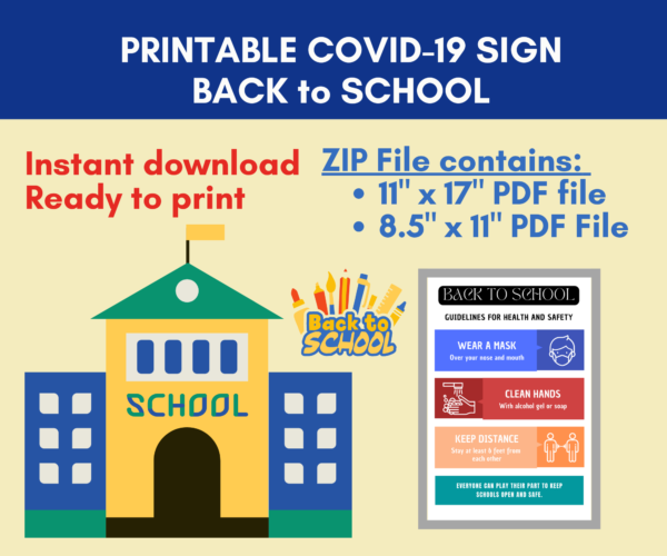 Printable Covid-19 Sign for School 8.5x11 and 11x17 one-pager