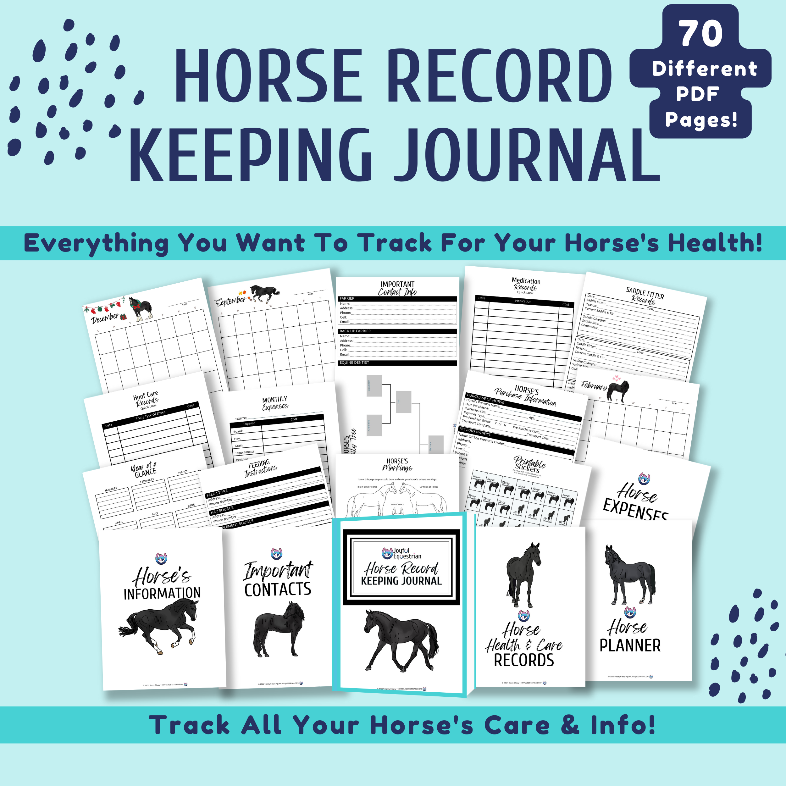 Horse Record Keeping Journal | 70 PDF pages| Horse Owner Journal ...