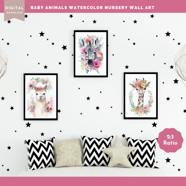 Printable Nursery WALL ART, Baby Animal Wall Art,Set of 3 Wall Art, Digital Wall Art Printable, Giraffe Art, Zebra Art, Llama Art, Baby Art - Image 9