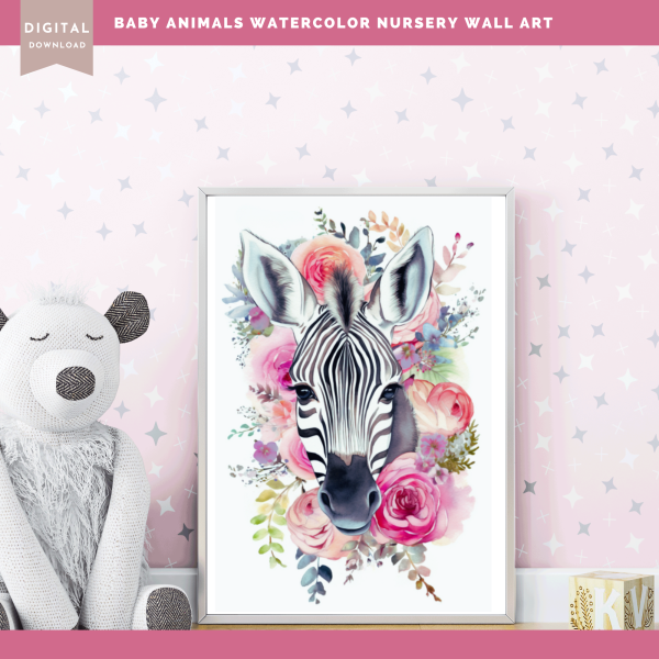 Printable Nursery WALL ART, Baby Animal Wall Art,Set of 3 Wall Art, Digital Wall Art Printable, Giraffe Art, Zebra Art, Llama Art, Baby Art - Image 4