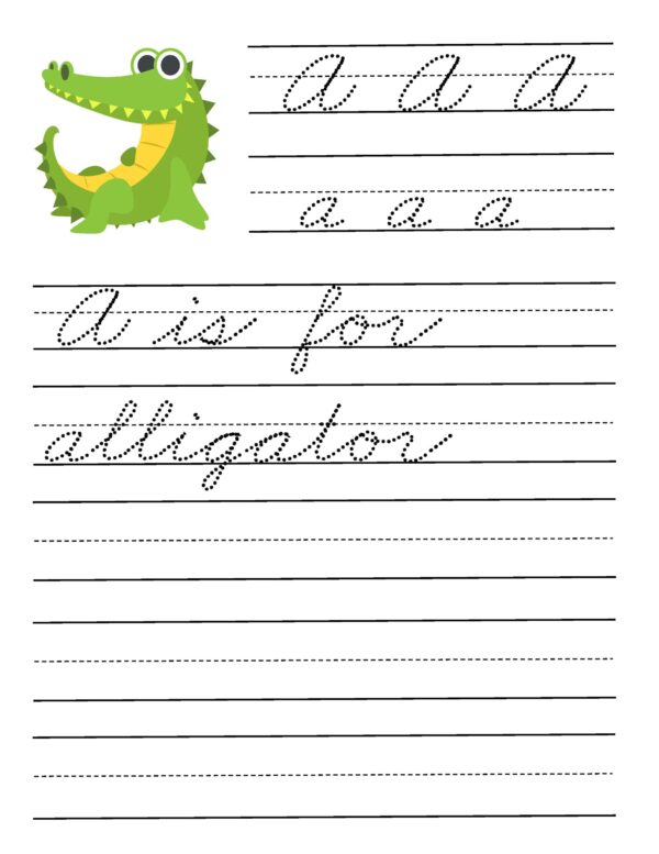 Cursive A to Z, ABC Tracing, A is for Alligator, Bonus Coloring Book & Flashcards, Printable PDFs, Digital Download - Image 4