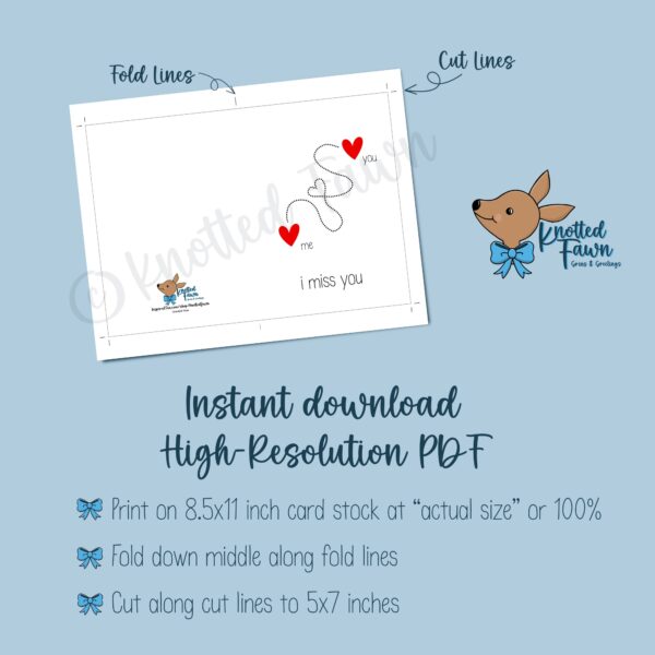 I Miss You 5x7 Printable Greeting Card, Instant Download - Image 4