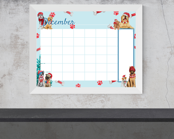 BLANK December Calendar - Single Page Printable Monthly Calendar, Christmas Dog Themed Winter Calendar, Winter Planner, Digital Download, - Image 2