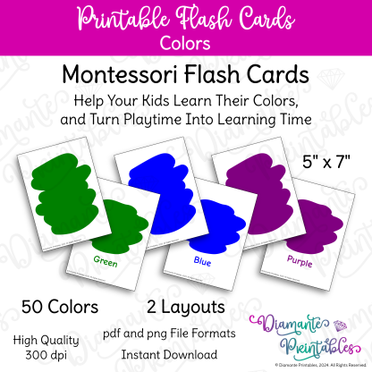 50 Printable Color Flash Cards | Educational English Color Cards for Preschool, Kindergarten, Montessori, ESL, and More