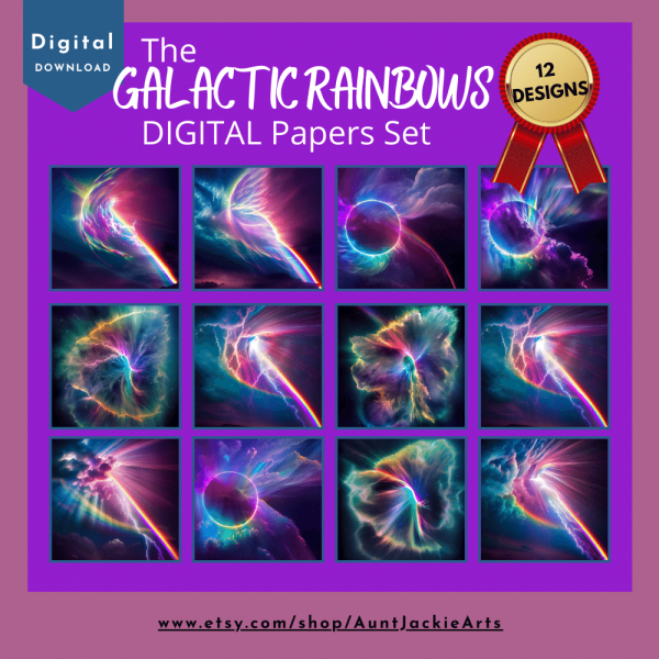 DIGITAL PAPER Bundle - Galactic Rainbow Digital Papers - Papers Pack of 12 - 12x12 - jpg png - 5000px Abstract Set 1 of 3 - Image 2