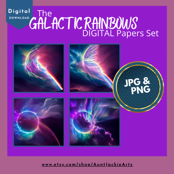 DIGITAL PAPER Bundle - Galactic Rainbow Digital Papers - Papers Pack of 12 - 12x12 - jpg png - 5000px Abstract Set 1 of 3 - Image 3