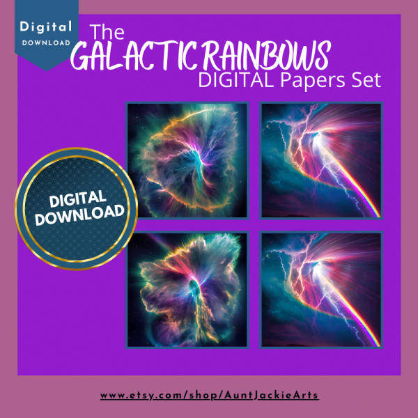 DIGITAL PAPER Bundle - Galactic Rainbow Digital Papers - Papers Pack of 12 - 12x12 - jpg png - 5000px Abstract Set 1 of 3 - Image 4