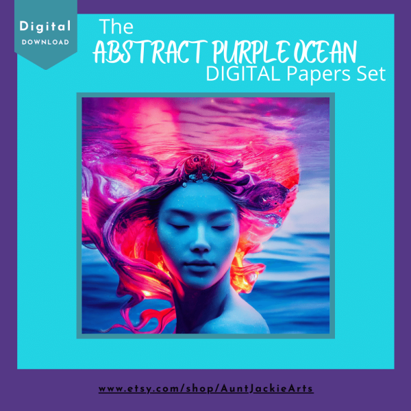 DIGITAL PAPER Bundle - Abstract Purple Ocean - Digital Paper - Octopus Sea Queen Wave Waterfall - Papers Pack 12 - 12x12 - jpg png - 6000px - Image 6