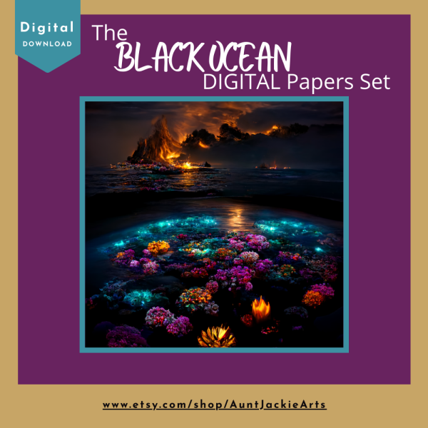 Black Ocean - DIGITAL PAPER Bundle - Black Ocean Digital Paper - Majestic Black Ocean Bioluminescent - Papers Pack 12 - 12x12 - jpg png - 5000px Abstract - Image 6