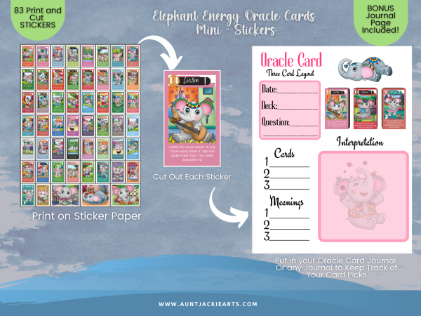 STICKERS Elephant Energy Oracle Cards - Mini Stickers and Elephant Character-Sticker 83 Stickers - 3 Sheets - Oracle Card, Tarot Card, 1 Bonus Oracle Card Spread - Image 8