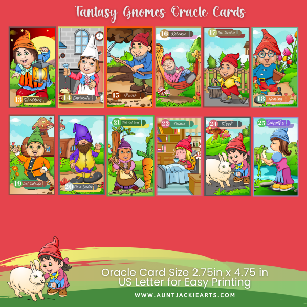 Fantasy Gnomes, PRINTABLE CARD Deck, Fantasy Gnomes. Oracle Cards, Tarot Sized Cards, 2.75 x 4.75, US Letter, Digital Download, 30 Cards, Gnome Oracle Cards - Image 3