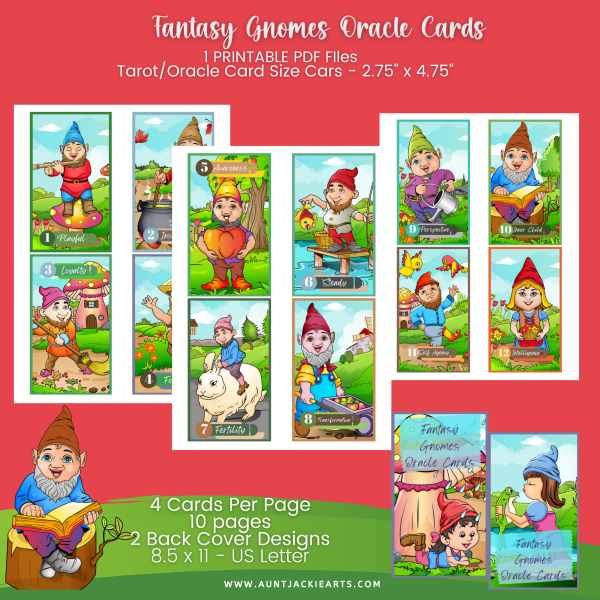 Fantasy Gnomes, PRINTABLE CARD Deck, Fantasy Gnomes. Oracle Cards, Tarot Sized Cards, 2.75 x 4.75, US Letter, Digital Download, 30 Cards, Gnome Oracle Cards - Image 6