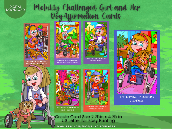 PRINTABLE CARD Deck - Mobility Challenged Girl and Her Dog - Affirmation Cards - Tarot Sized Cards 2.75 x 4.75 - US Letter Digital -30 Cards - Image 3