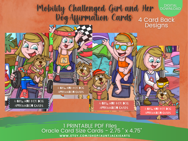 PRINTABLE CARD Deck - Mobility Challenged Girl and Her Dog - Affirmation Cards - Tarot Sized Cards 2.75 x 4.75 - US Letter Digital -30 Cards - Image 6