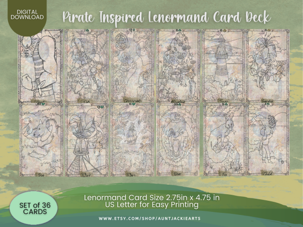 PRINTABLE CARD Deck - | Pirate Inspired Lenormand Card Deck - Tarot Sized 2.75 x 4.75 - US Letter - Digital Download - 36 Cards - Vivid - Image 2