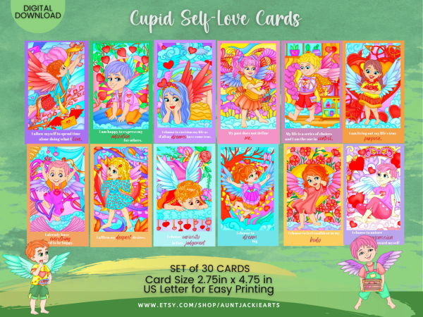 PRINTABLE CARD Deck - Cupid Self-Love Cards Affirmation Cards - Tarot Sized Cards 2.75 x 4.75 - US Letter Digital Download - 30 Cards - Image 3