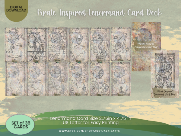 PRINTABLE CARD Deck - | Pirate Inspired Lenormand Card Deck - Tarot Sized 2.75 x 4.75 - US Letter - Digital Download - 36 Cards - Vivid - Image 3