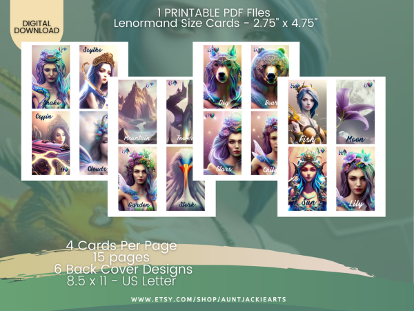 PRINTABLE CARD Deck - Lenormand Fairy Mysteries Deck Card | Tarot Sized 2.75 x 4.75 - US Letter - Digital Download - 36 Cards - Vivid - Image 4