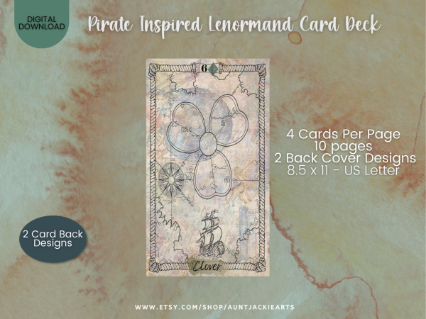 PRINTABLE CARD Deck - | Pirate Inspired Lenormand Card Deck - Tarot Sized 2.75 x 4.75 - US Letter - Digital Download - 36 Cards - Vivid - Image 6