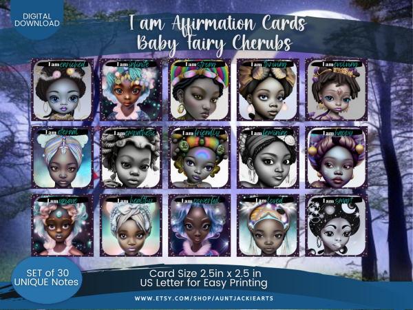 PRINTABLE AFFIRMATION Cards | Positive Notes | Notes for Tweens Kids+ | Affirmation Cards - Baby Fairy Cherubs Black Girls 30 Notes Pdf POC - Image 3