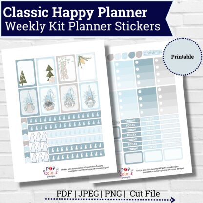 Blue Christmas Gnomes Weekly Planner Sticker Kit