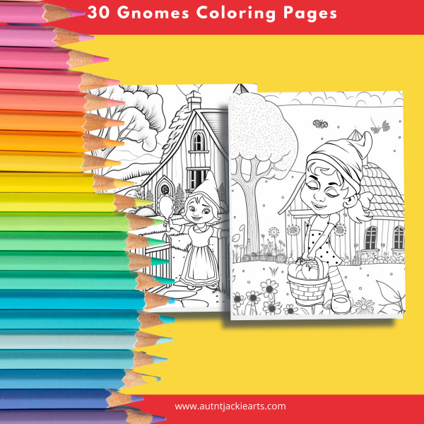 Gnome Coloring, Coloring Page Bundle, Gnome Coloring Pages for Kids, 30 Pages, Kids Coloring Pages, US Letter, Gnome Fairy Houses, Fantasy - Image 8