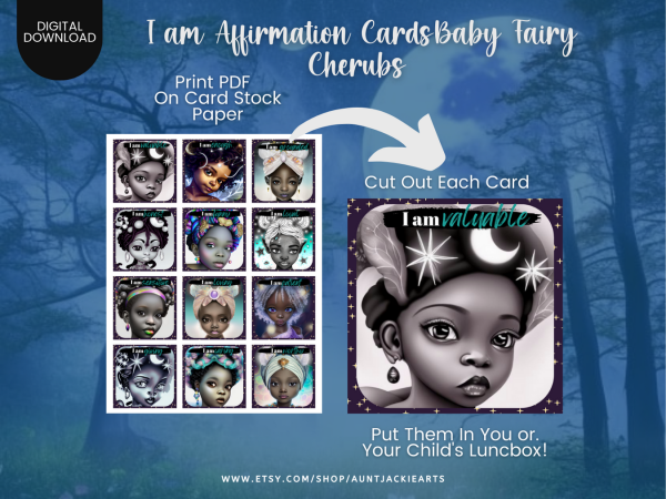 PRINTABLE AFFIRMATION Cards | Positive Notes | Notes for Tweens Kids+ | Affirmation Cards - Baby Fairy Cherubs Black Girls 30 Notes Pdf POC - Image 6